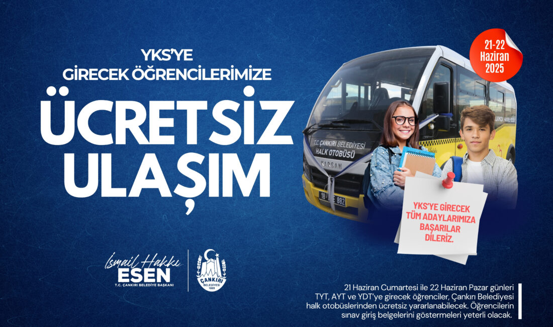 Başkan Esen’den YKS’ye Ücretsiz Ulaşım Desteği Çankırı Belediye Başkanı İsmail Hakkı Esen, bu hafta sonu Türkiye