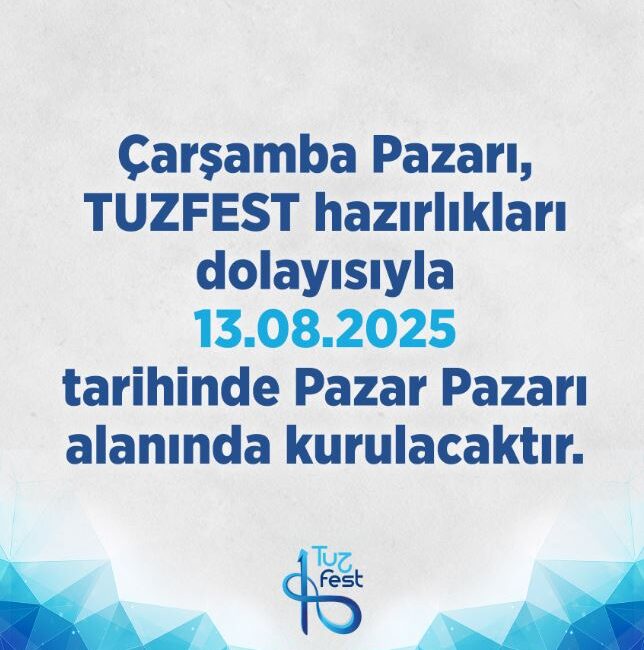 Çarşamba Pazarı Bu Hafta Pazar Pazarı’na Kurulacak 15-6-17 Ağustos’ta düzenlenecek 4. Uluslararası Çankırı Tuz Festivali dolayısı ile