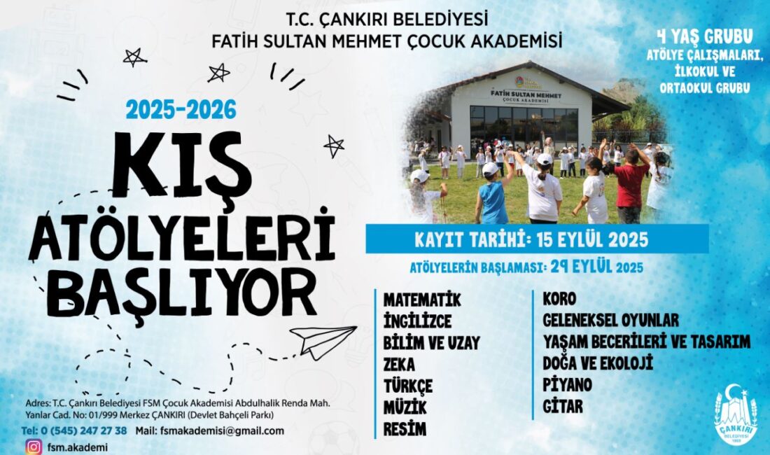 FSM Kış Atölyeleri İçin Kesin Kayıtlar 15 Eylül’de Uygulamalı yaz atölyelerini tamamlayan Çankırı Belediyesi Fatih Sultan Mehmet Çocuk