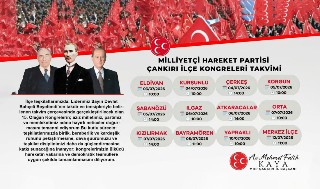 MHP Çankırı Teşkilatlarında Kongre Heyecanı Başlıyor Milliyetçi Hareket Partisi (MHP) Çankırı İl Başkanı Av. Mehmet Fatih