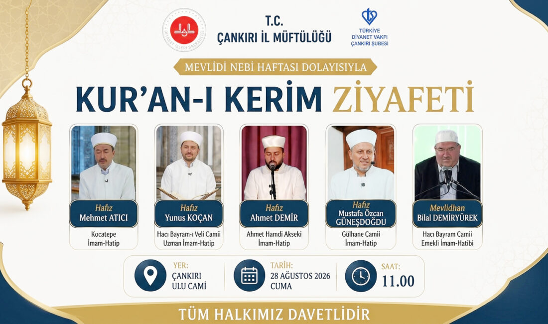Çankırı’da Manevi Buluşma: Ulu Camii’nde Kur’an-ı Kerim Ziyafeti Düzenleniyor Mevlidi Nebi Haftası etkinlikleri kapsamında T.C. Çankırı İl Müftülüğü ve