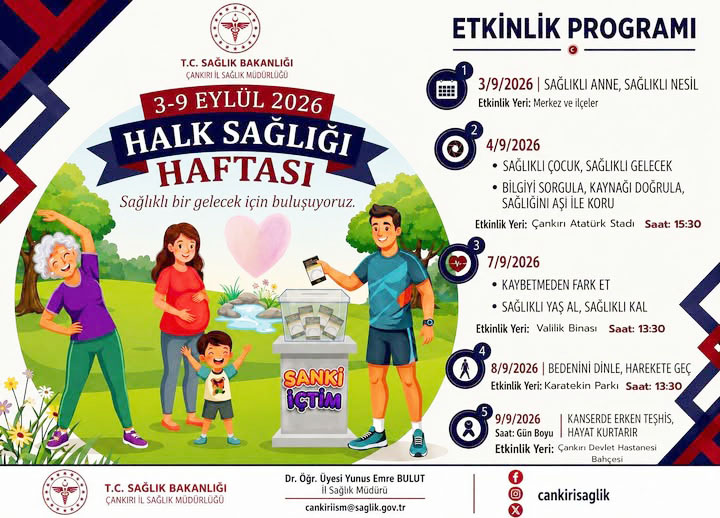 Çankırı’da Halk Sağlığı Haftası Etkinlikleri Devam Ediyor Çankırı İl Sağlık Müdürlüğü, “Sağlıklı Çankırı, Sağlıklı Gelecek!” sloganıyla başlattığı
