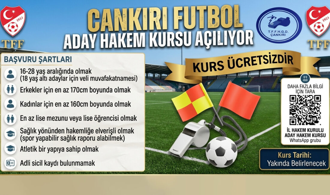 Çankırı’da Aday Hakem Kursu Açılıyor! Çankırı’da futbol tutkunlarını heyecanlandıracak önemli bir duyuru yapıldı. TFF İl